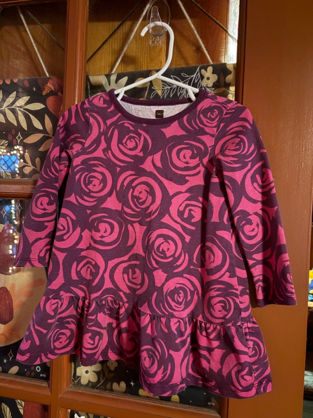 Tea Collection Purple and Pink Rose-Print Ruffle Dress